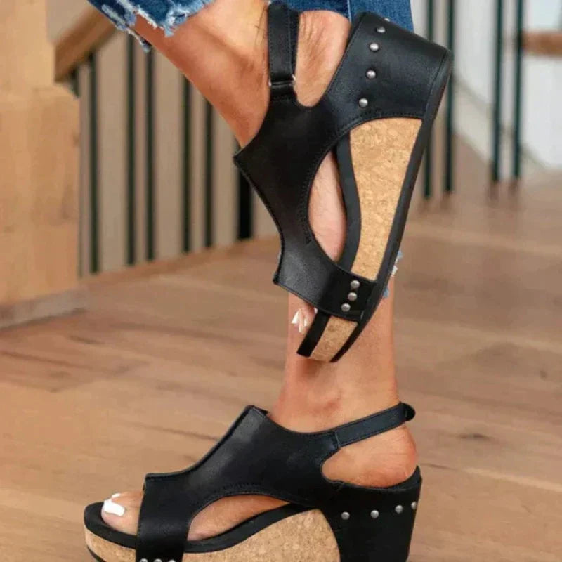 Sandalias de cuña con punta abierta y ajuste cómodo para mujer – LINA
