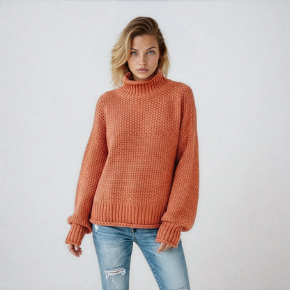 Jersey de mujer de punto con cuello alto y manga larga – EVYNA