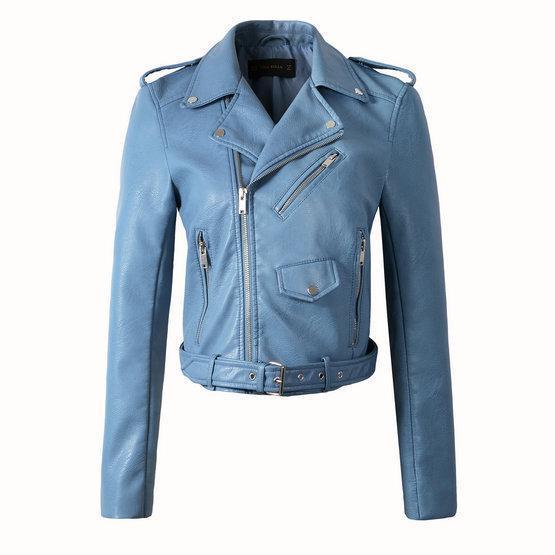 Cazadora biker clásica para mujer con cremallera frontal – MARINA
