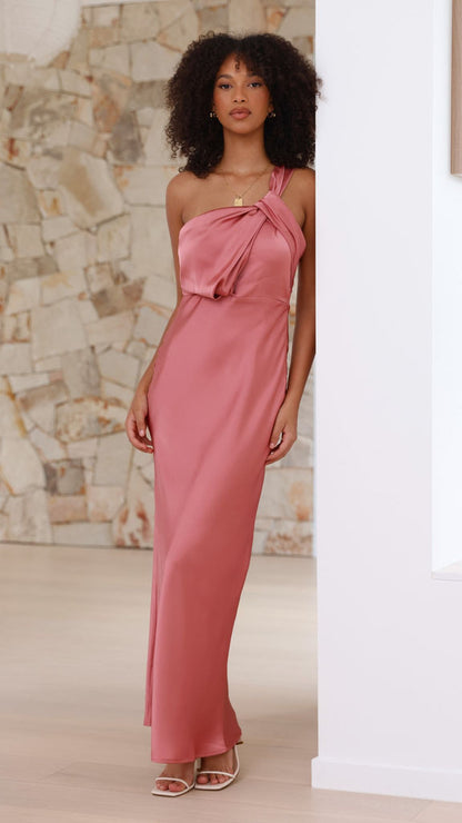 Vestido largo asimétrico con lazo en un hombro – SELENA