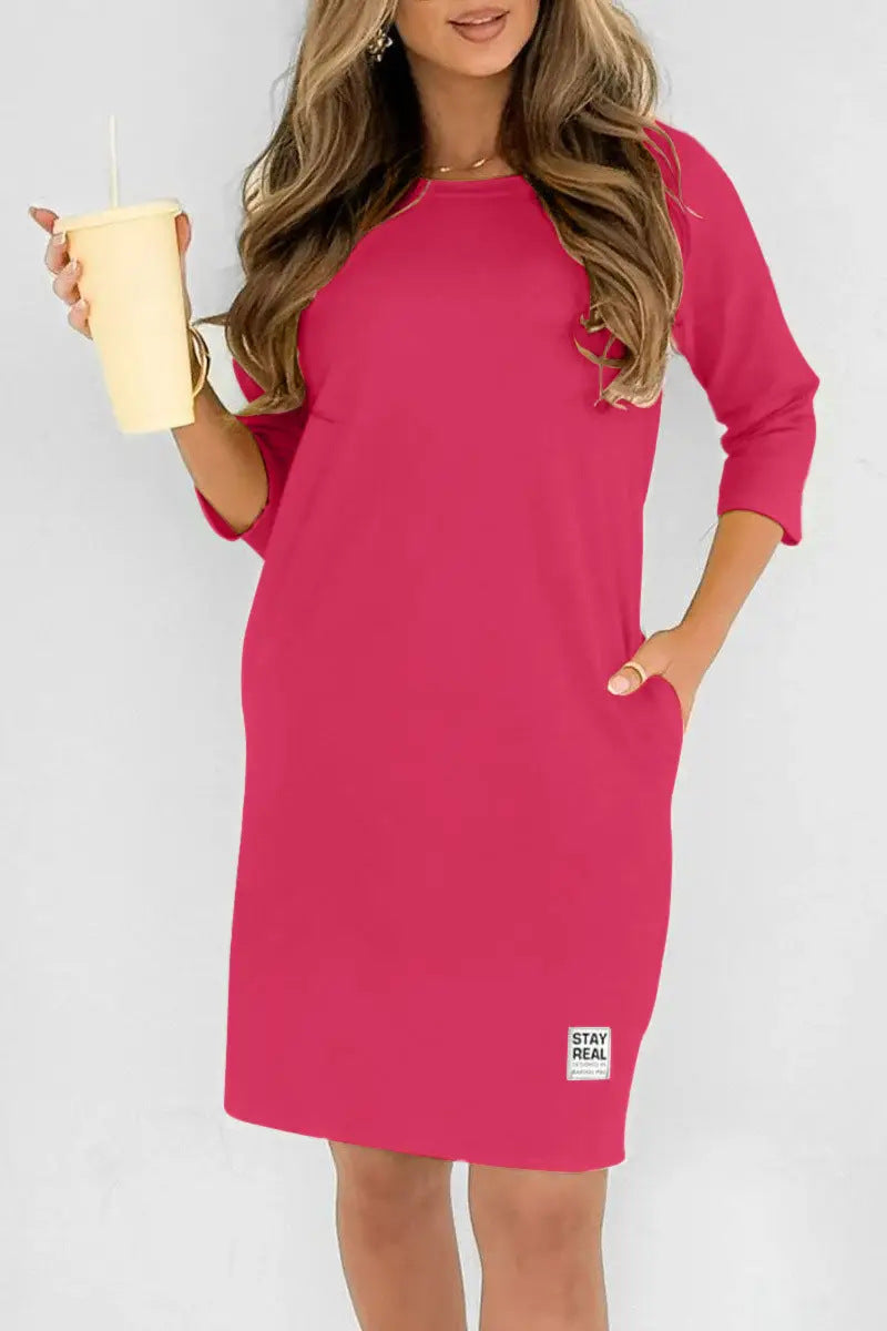 Vestido midi con cuello redondo y corte elegante – MERISSA