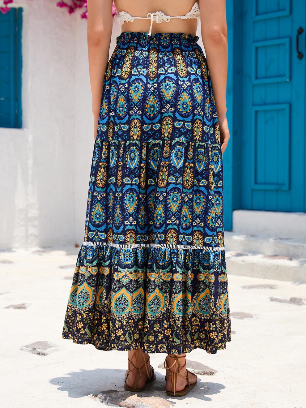 Falda larga boho de mujer con cintura alta – AZUCENA