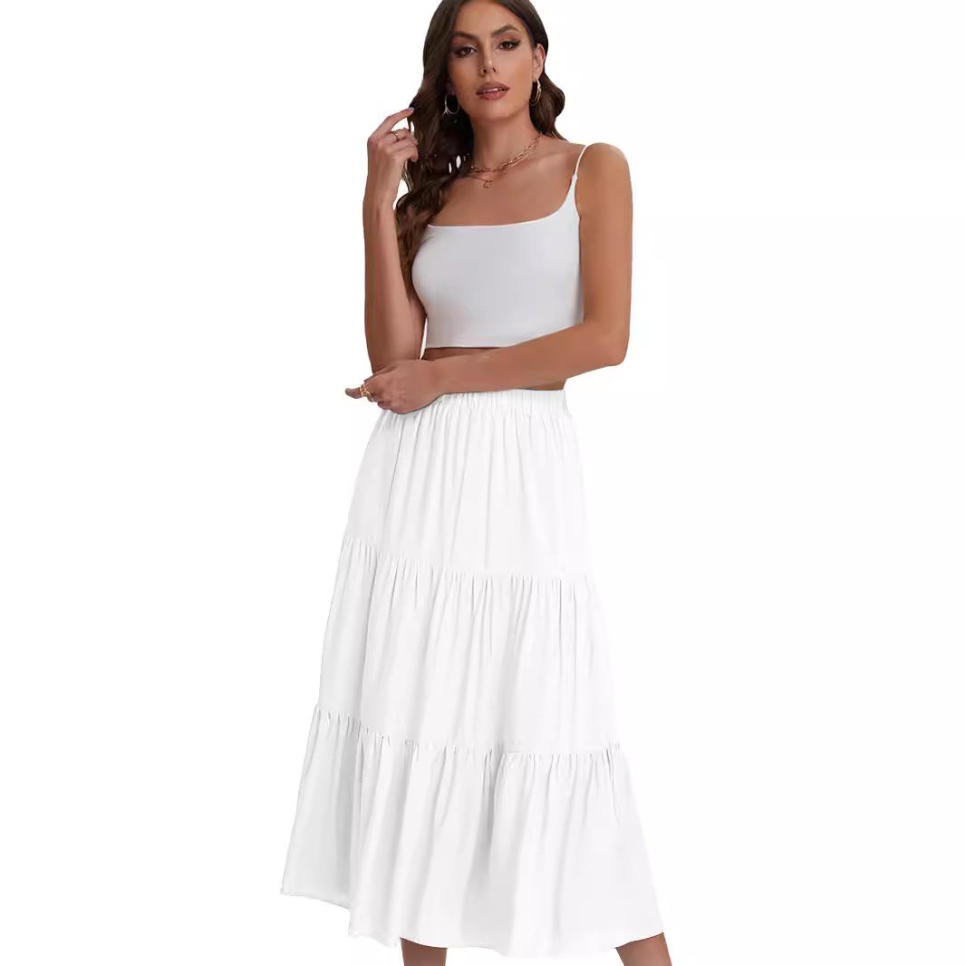 Falda midi de mujer con cintura alta y volantes en capas – BASILISA