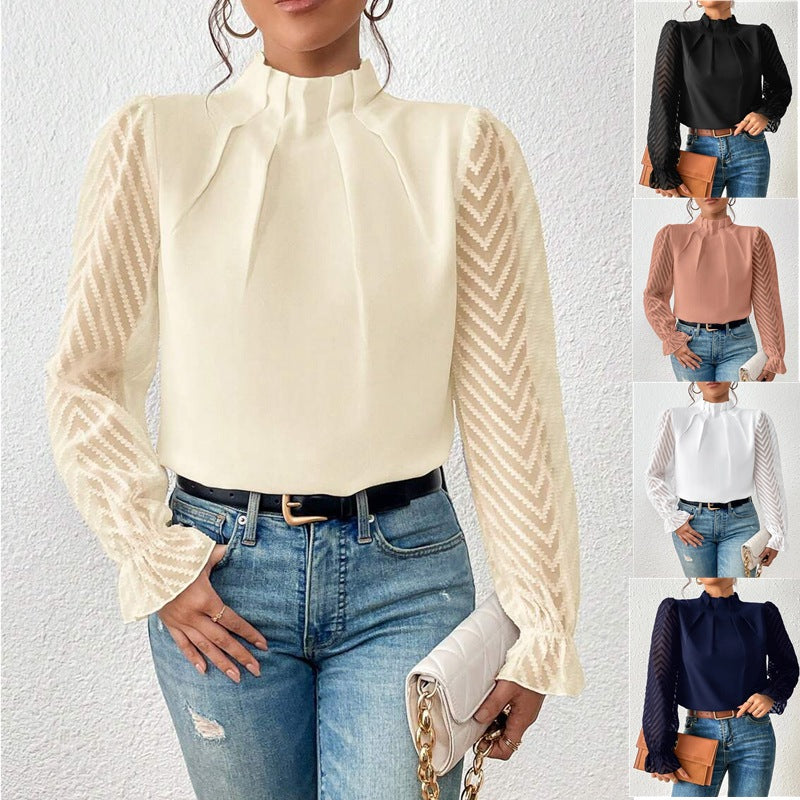 Blusa elegante para mujer con mangas transparentes – SYLVIA