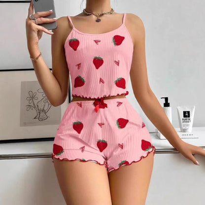 Pijama corto de mujer con tirantes finos y top cropped – TABEA