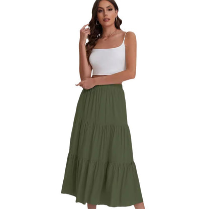 Falda midi de mujer con cintura alta y volantes en capas – BASILISA
