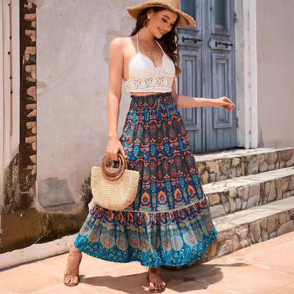 Falda larga boho de mujer con cintura alta – AZUCENA