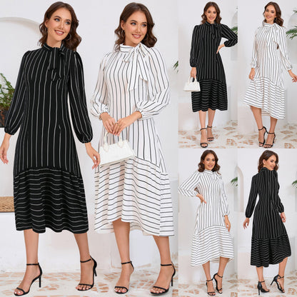 Vestido midi con lazo decorativo y mangas largas – ALAZNE