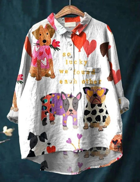 Camisa oversize de algodón con estampado artístico de perros – NOA