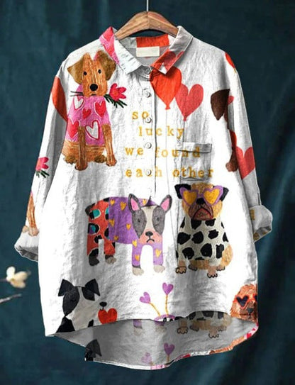 Camisa oversize de algodón con estampado artístico de perros – NOA