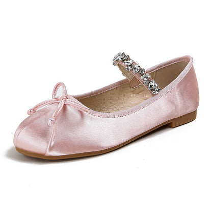 Ana - Bailarinas de Satén con Pedrería y Punta Redonda Super Suaves | Zapatos de Ballet Elegantes