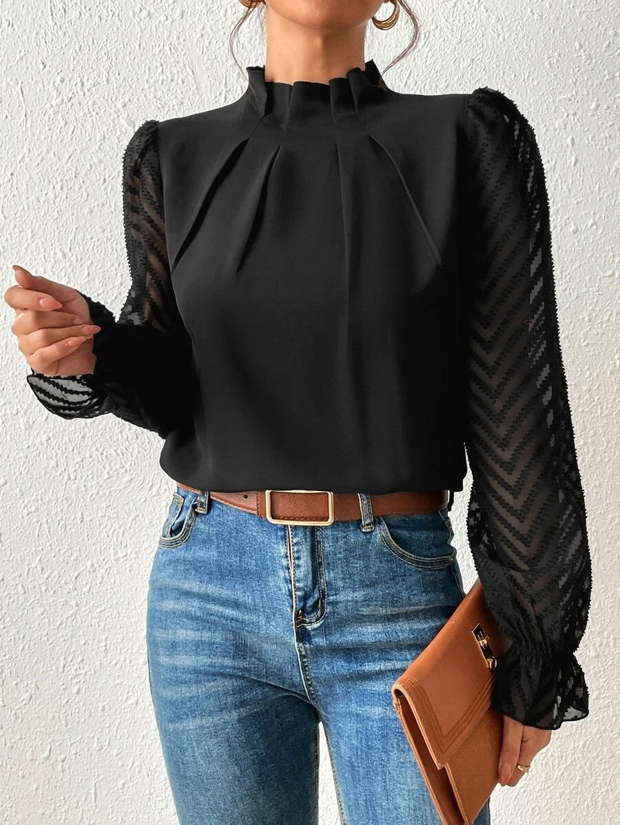 Blusa elegante para mujer con mangas transparentes – SYLVIA