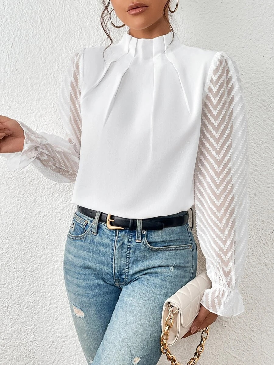 Blusa elegante para mujer con mangas transparentes – SYLVIA