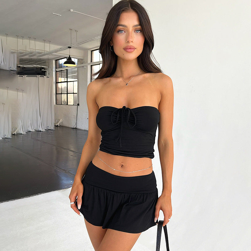 Conjunto de top corto y falda ajustada con caída fluida – ZARELIA