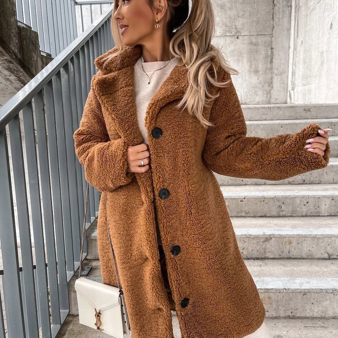 Abrigo teddy largo y elegante para mujer – OLIVIA