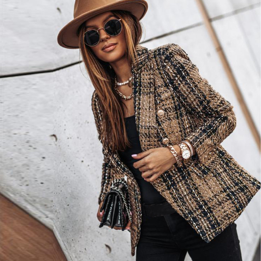 Blazer entallada con estampado de cuadros vintage – VÉRONIQUE