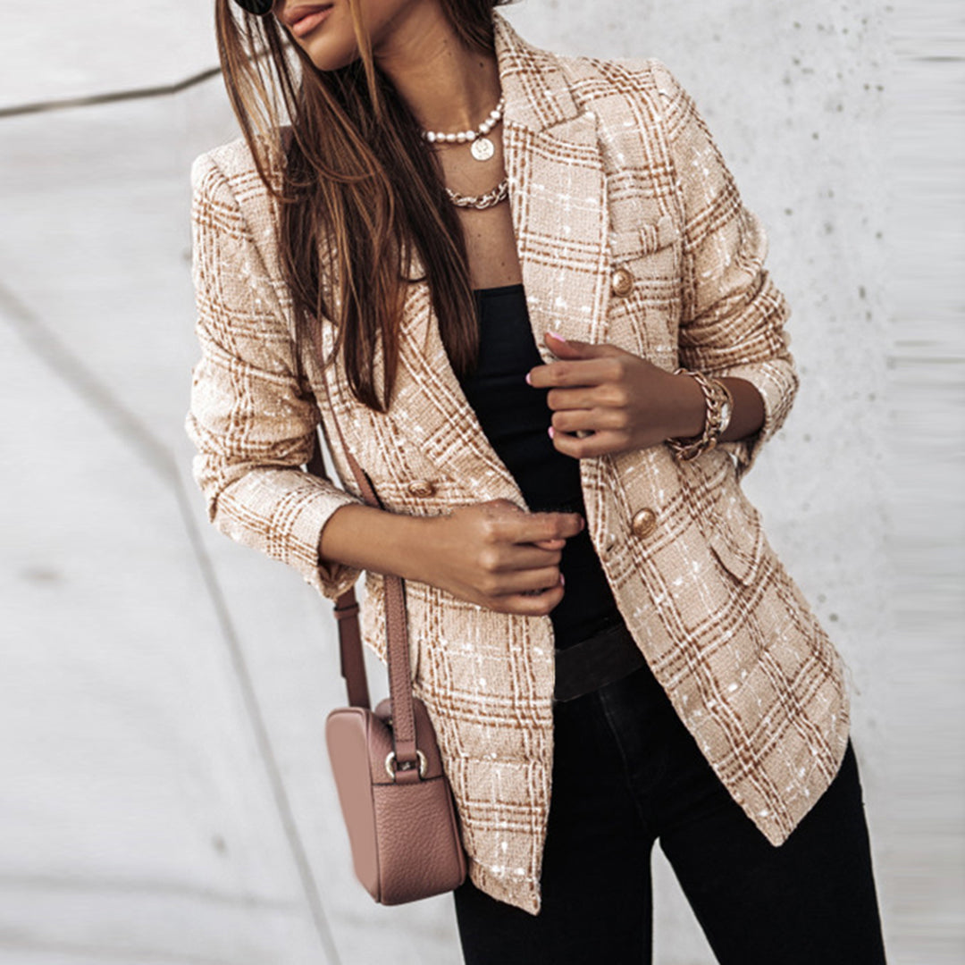 Blazer entallada con estampado de cuadros vintage – VÉRONIQUE