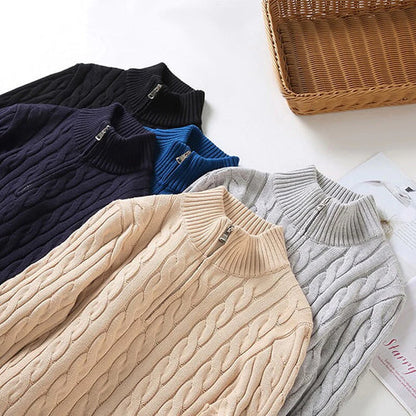 Jersey de hombre con cremallera parcial y dibujo trenzado – ENZARO