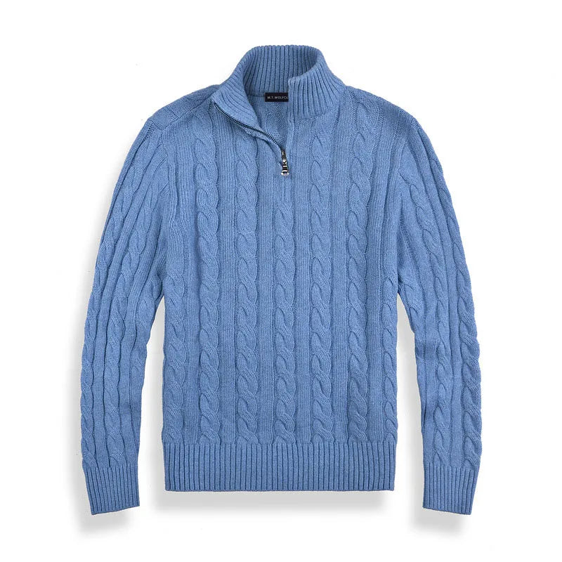 Jersey de hombre con cremallera parcial y dibujo trenzado – ENZARO