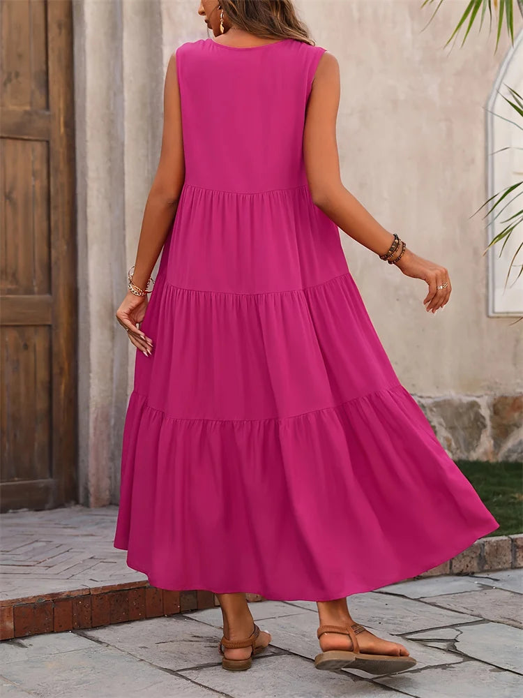 Vestido de verano sin mangas con escote en V y corte A – AROA