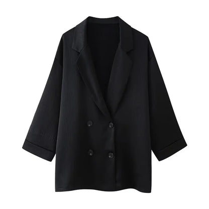 Conjunto elegante de blazer cruzada y pantalón palazzo para mujer – VÉRONIQUE
