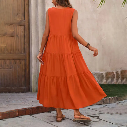 Vestido de verano sin mangas con escote en V y corte A – AROA