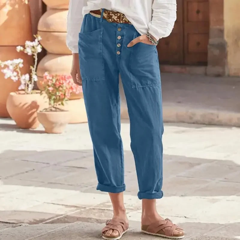 Pantalón de corte relajado y cintura alta para mujer – LIVARA