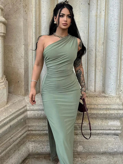 Vestido bodycon de un solo hombro con abertura lateral – CARMEN DIVA