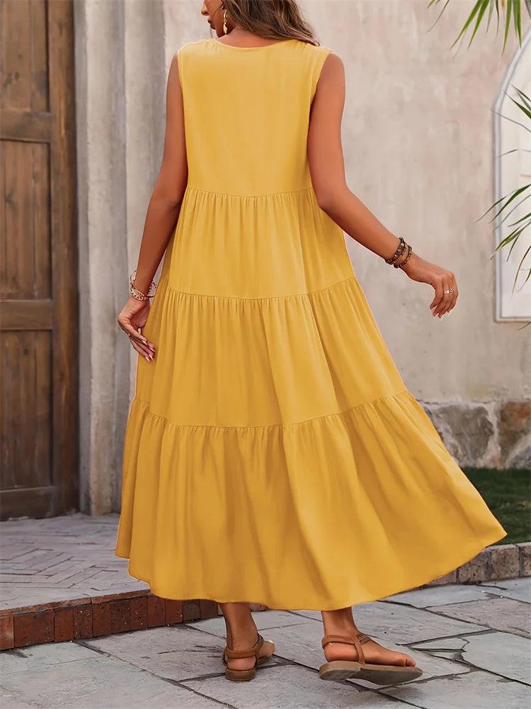 Vestido de verano sin mangas con escote en V y corte A – AROA