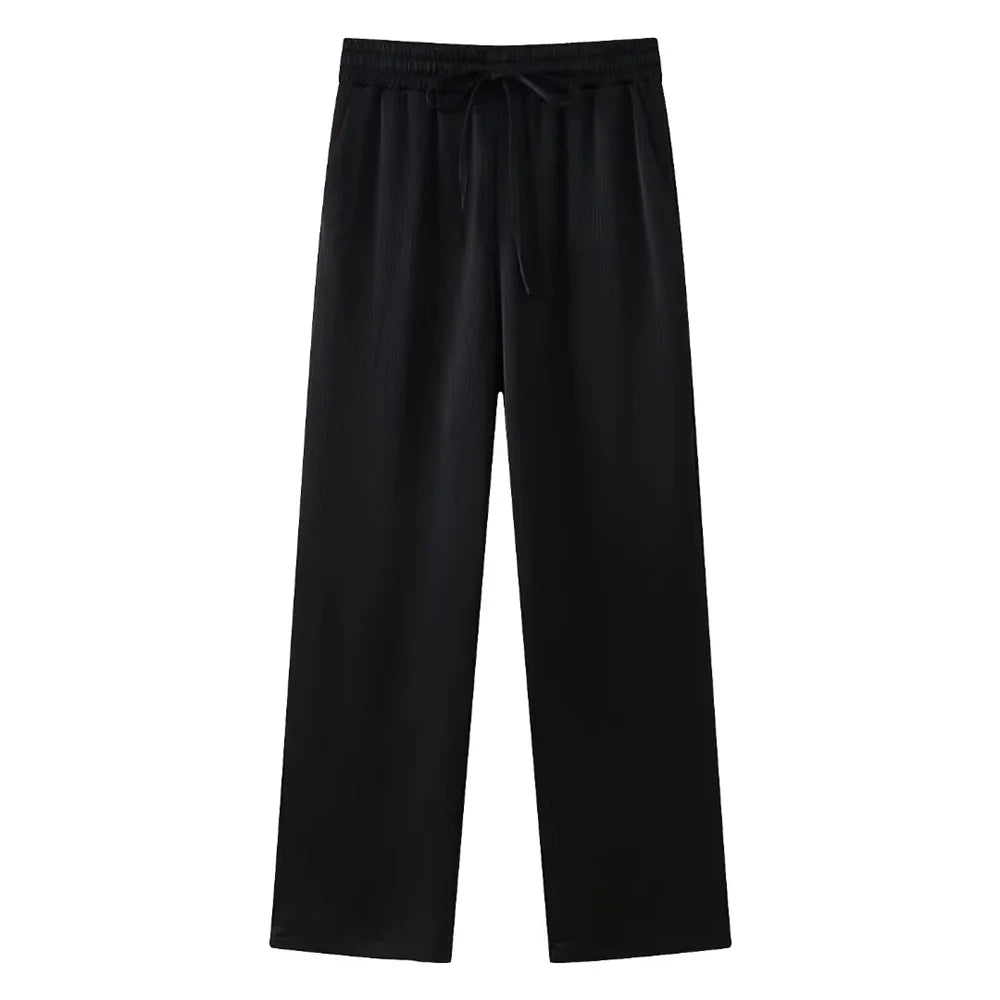 Conjunto elegante de blazer cruzada y pantalón palazzo para mujer – VÉRONIQUE