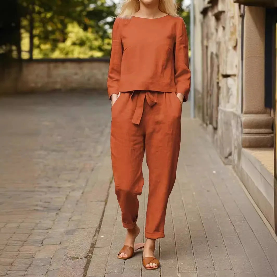 Conjunto fluido para mujer con cinturón de lazo y estilo elegante – NOELLE