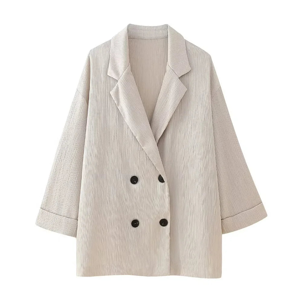Conjunto elegante de blazer cruzada y pantalón palazzo para mujer – VÉRONIQUE