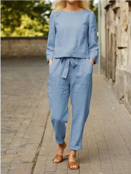 Conjunto fluido para mujer con cinturón de lazo y estilo elegante – NOELLE