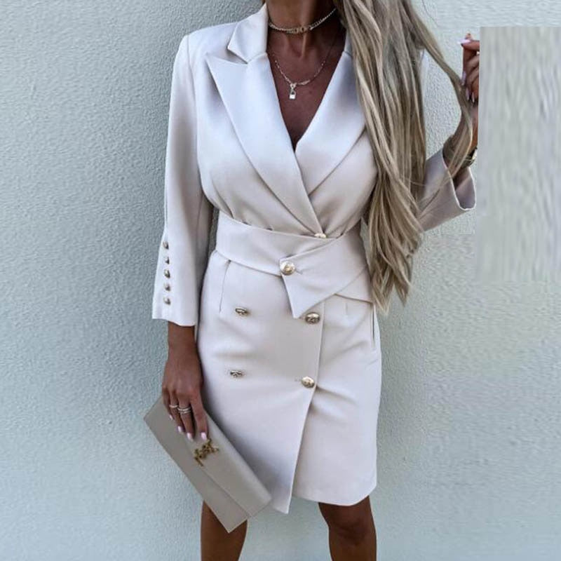 Vestido blazer cruzado con doble botonadura y estilo sofisticado – NOIRÉA