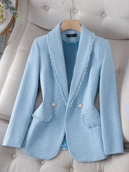 ROMOLA – Blazer estiloso con flecos y tela texturizada para mujer