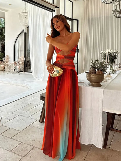 Vestido largo veraniego con espalda descubierta y caída fluida – SOLARIA