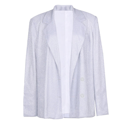Conjunto de blazer oversize con top y pantalón brillante – LUNARIA