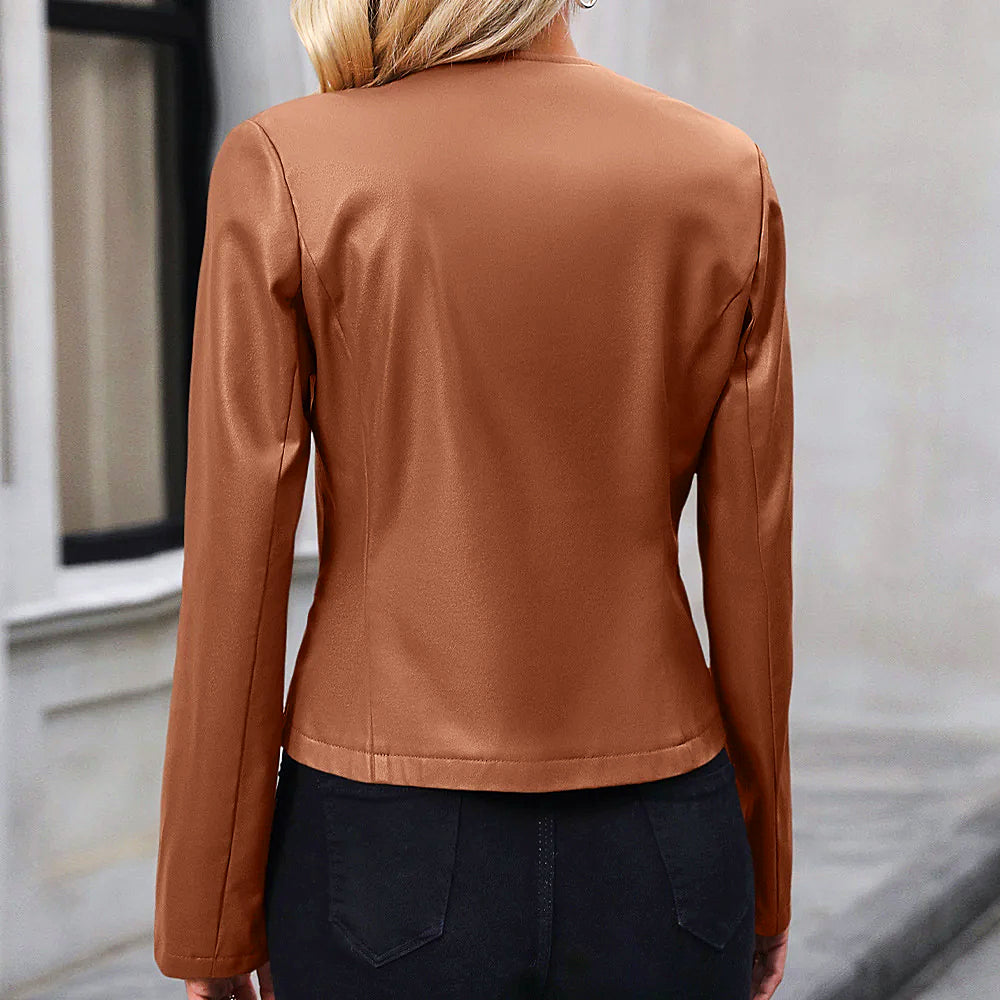 Cazadora biker moderna para mujer con cuello redondo – SANDRA