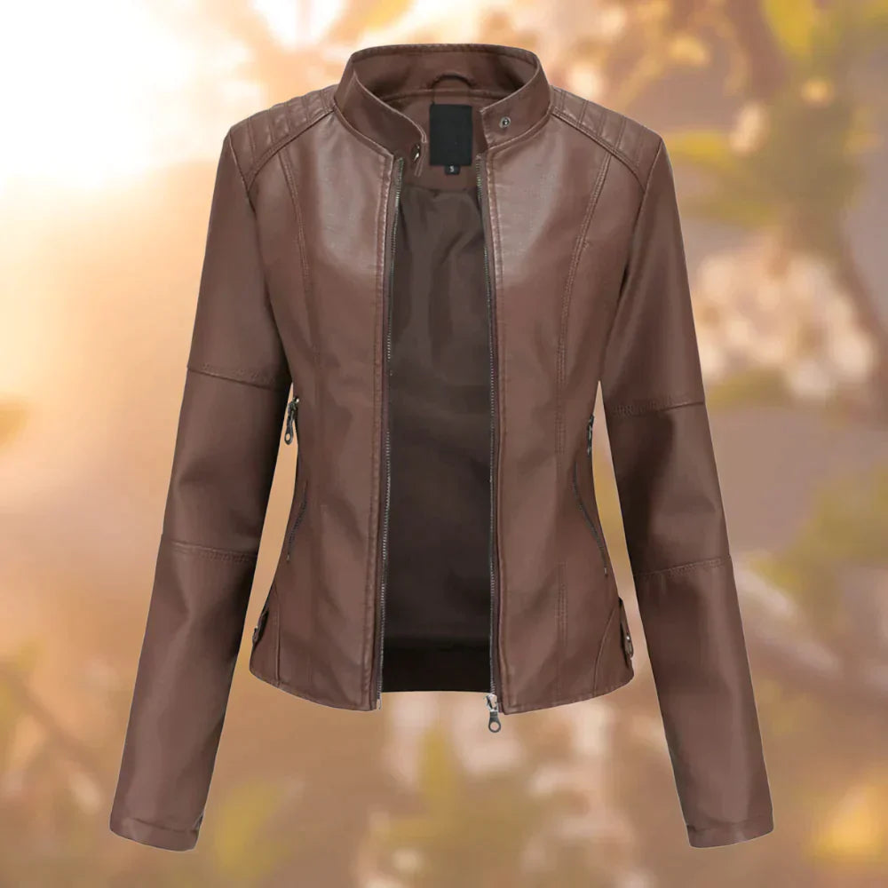 Cazadora biker entallada de imitación piel para mujer – SARA