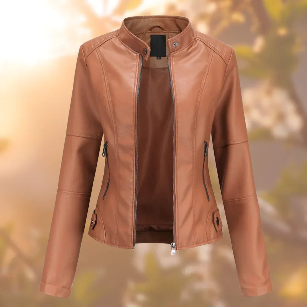 Cazadora biker entallada de imitación piel para mujer – SARA