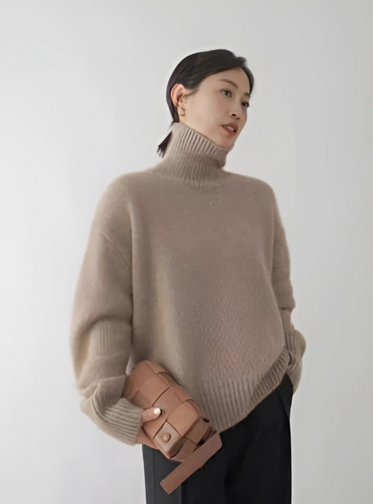 Jersey de cachemir con cuello alto y corte atemporal – VALÉRIA