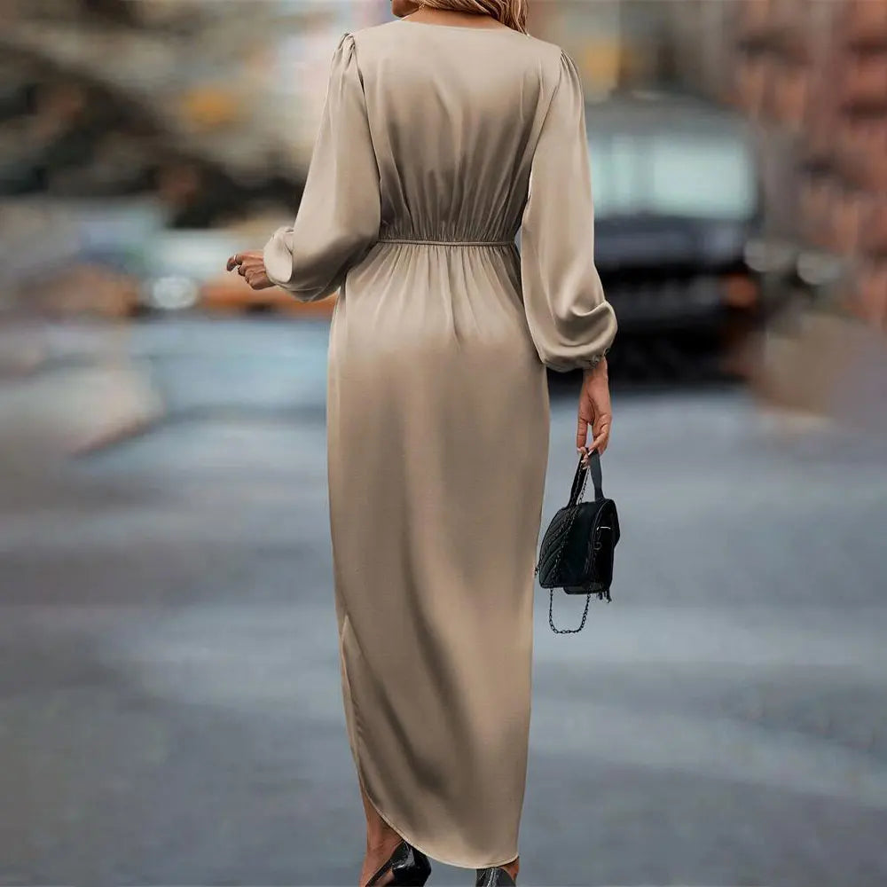 Vestido midi cruzado con mangas largas para mujer – CANDY
