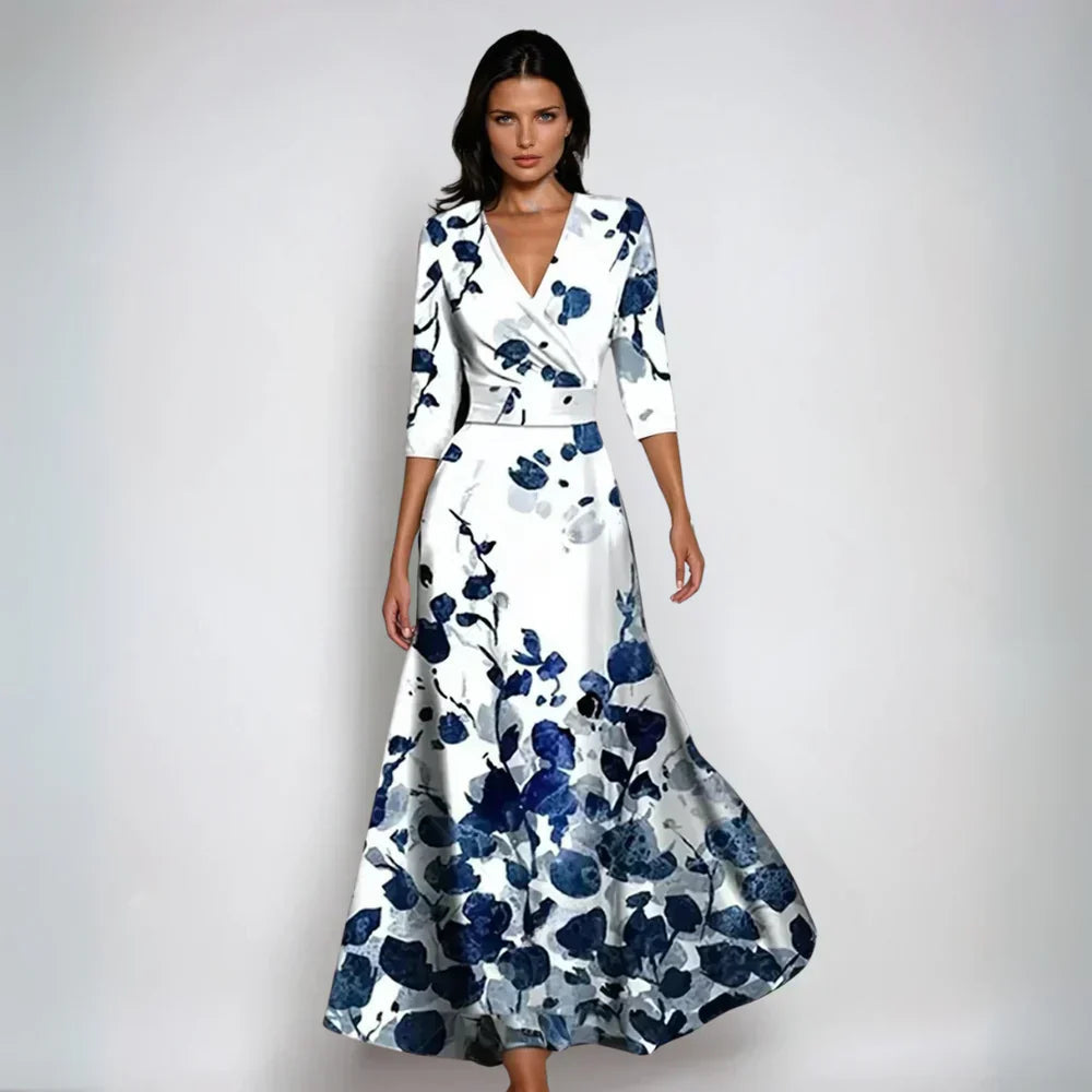 BELINDA – Vestido largo elegante con escote en V para mujer