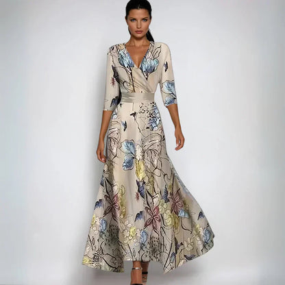 BELINDA – Vestido largo elegante con escote en V para mujer