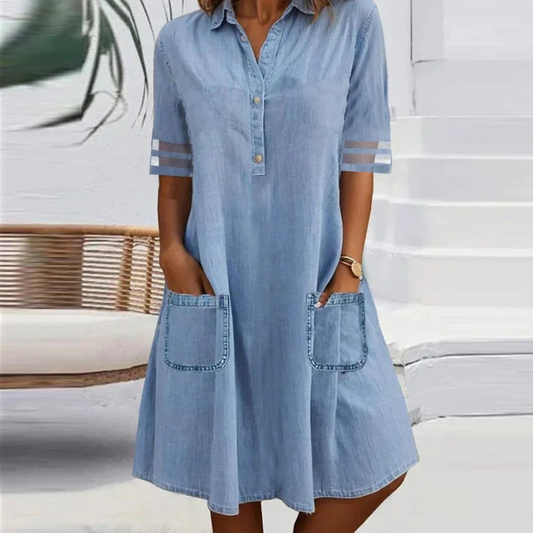 Vestido Camisero Casual con Cierre de Botones y Bolsillos para Mujeres – TOMMASA