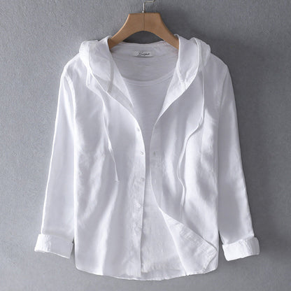 Blusa de mujer a rayas con capucha y cierre de botones – GREVINA