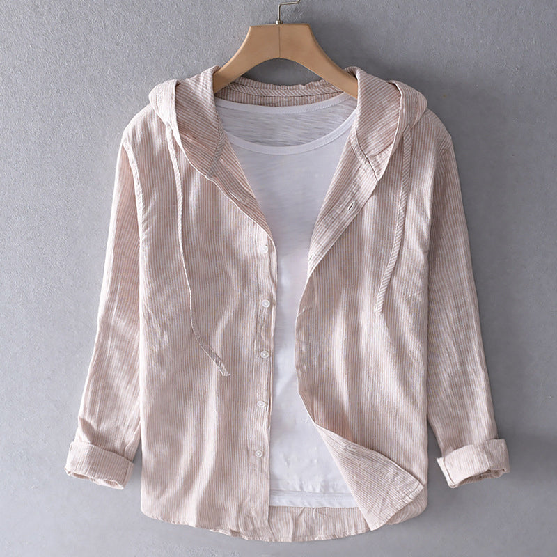 Blusa de mujer a rayas con capucha y cierre de botones – GREVINA