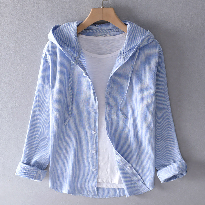 Blusa de mujer a rayas con capucha y cierre de botones – GREVINA