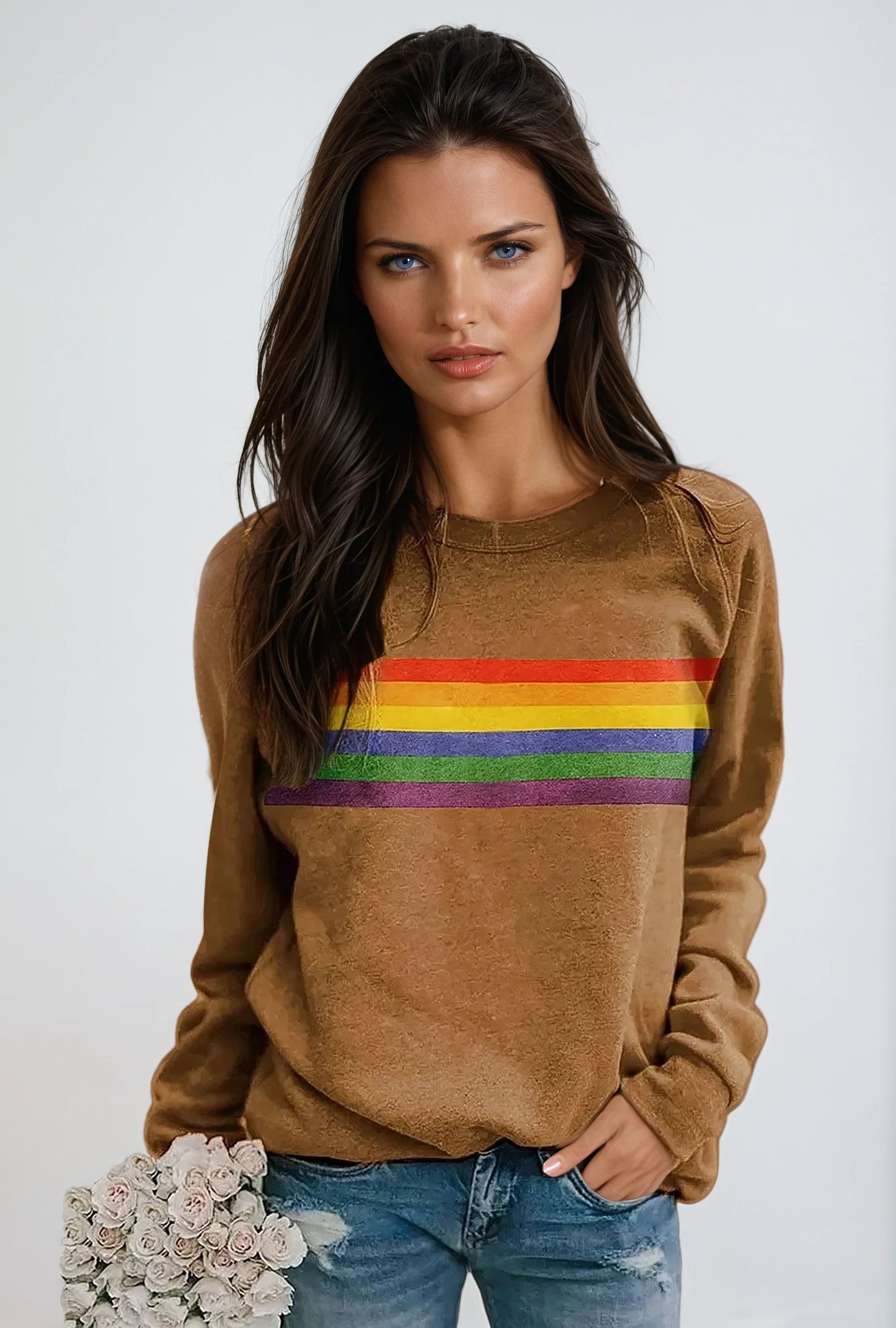 Sudadera de mujer con estampado de arcoíris y manga larga – LUNARIA