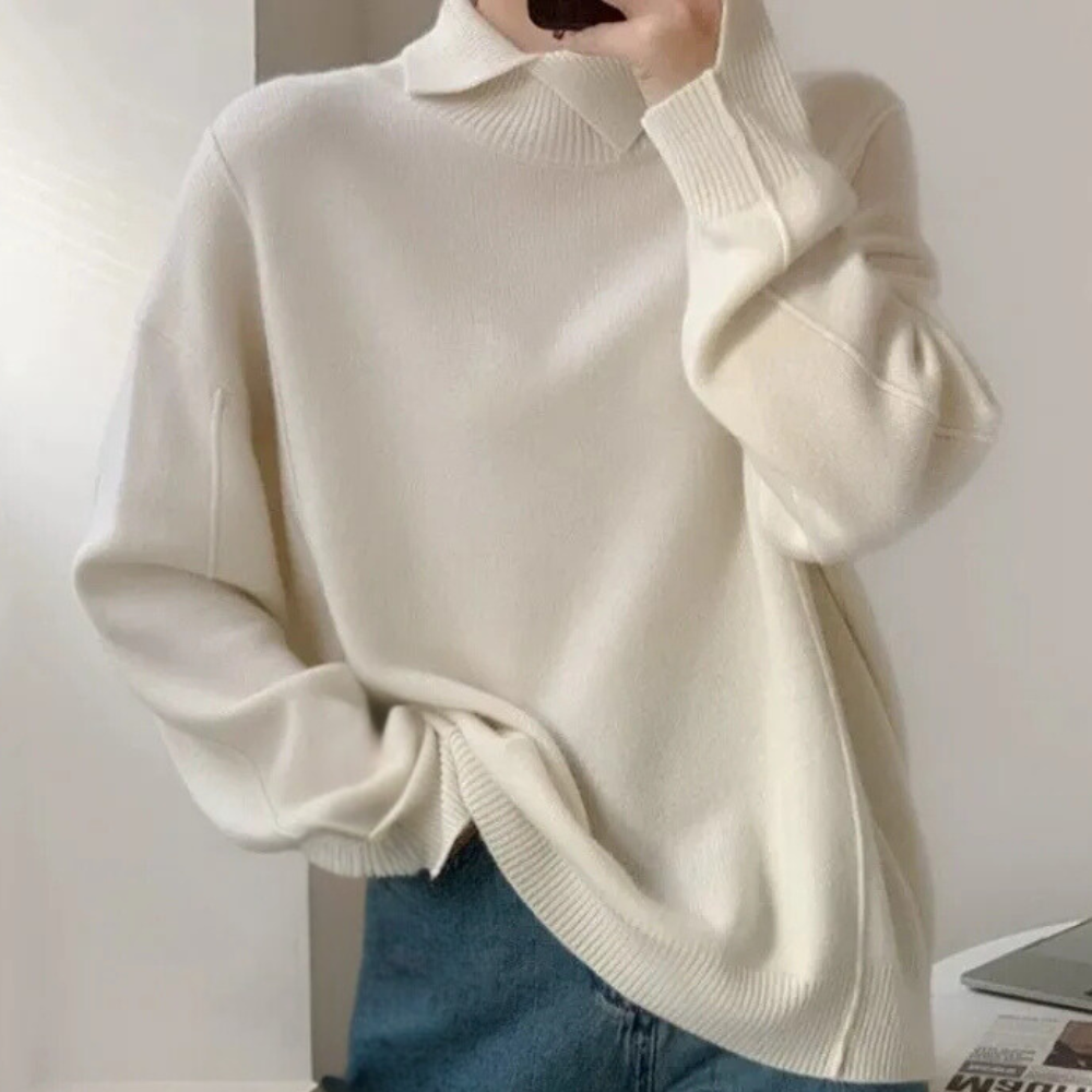 NOA - Jersey de punto para mujer con cuello alto y solapa